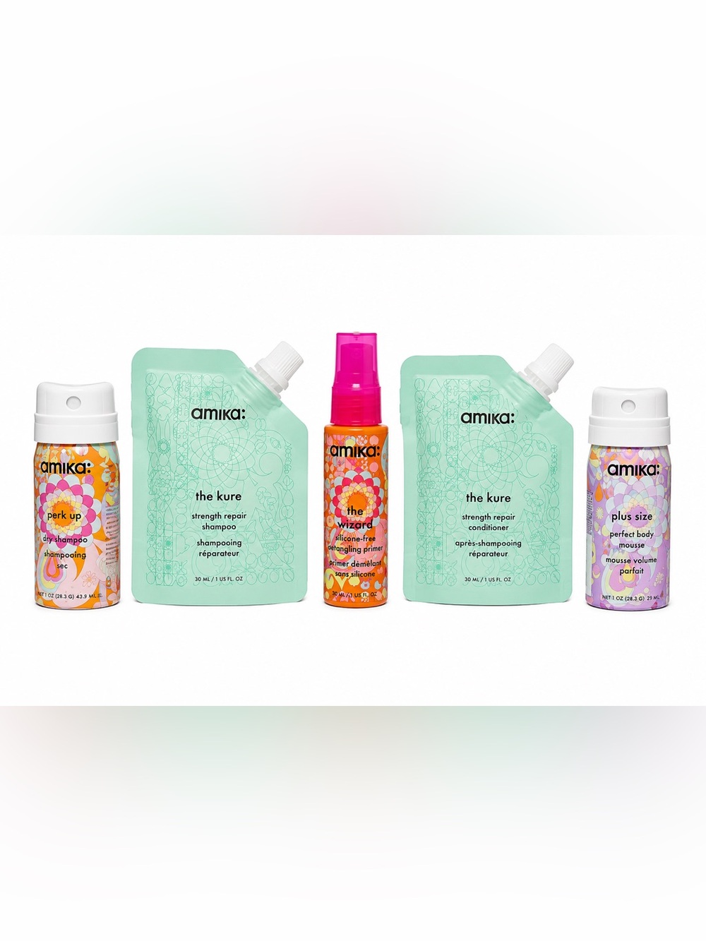 Amika Hair Care Travel Bundle The Kure Shampoo Conditioner Plus Styling Minis